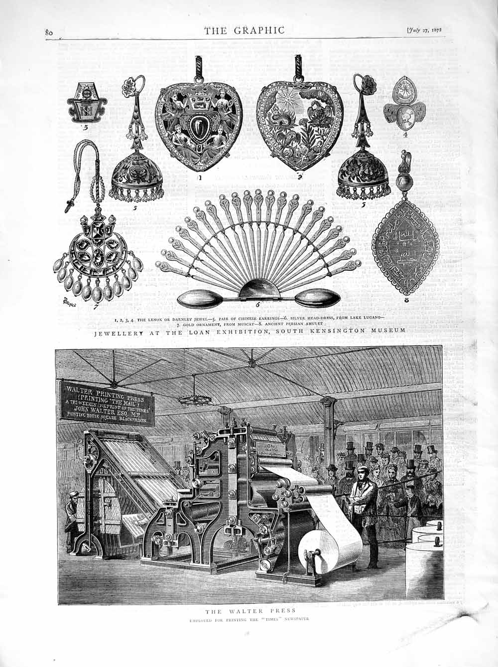 Old Antique Print 1872 Walter Press Times Newspaper Jewellery Kensington 19th