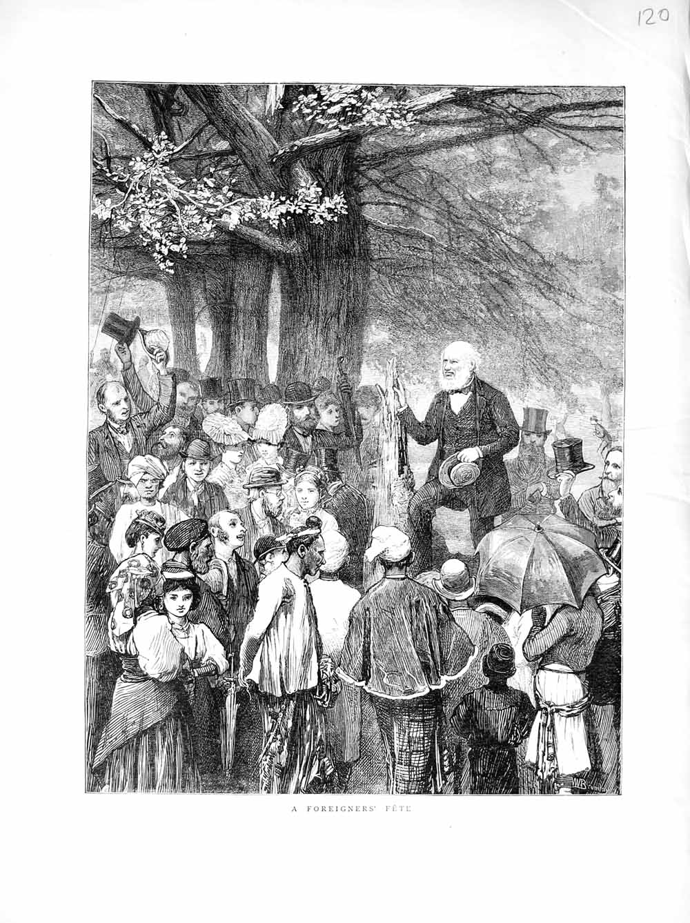 Original Old Antique Print 1872 Foreigners People Fete Country Children 19th