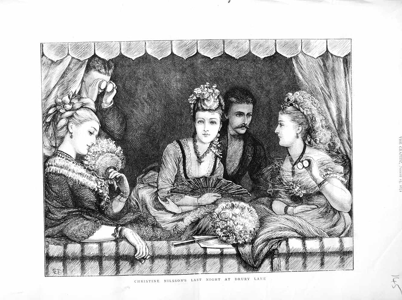 Original Old Antique Print 1872 Christine Nilsson Drury Lane Theatre London