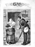 Original Old Antique Print 1872 Sier Departure Aldershot Mother Baby War 19th