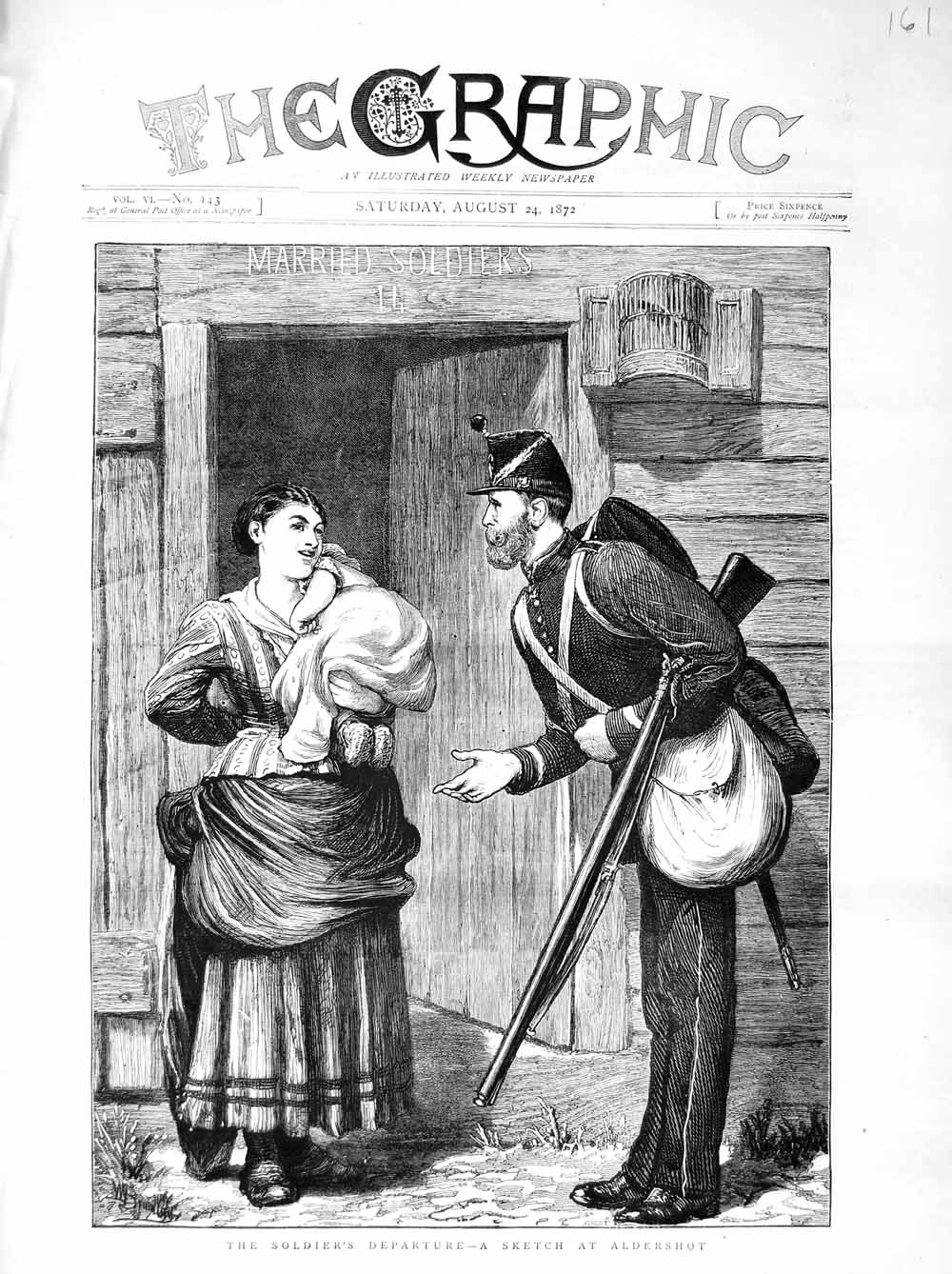 Original Old Antique Print 1872 Sier Departure Aldershot Mother Baby War 19th