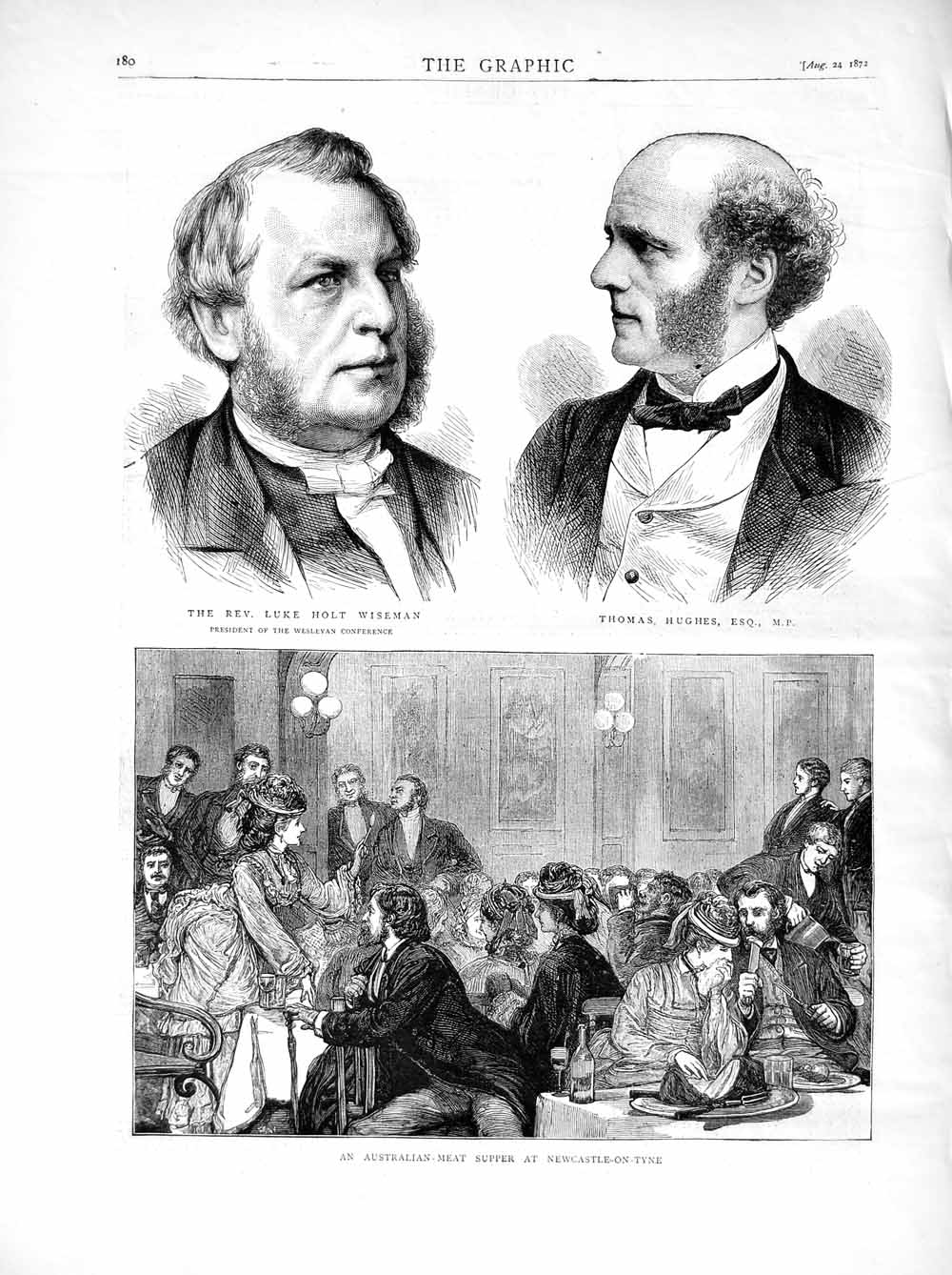 Old Antique Print 1872 Australian Supper Newcastle-On-Tyne Wiseman Hughes 19th