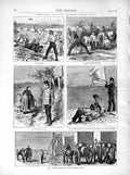 Original Old Antique Print 1872 Siers Camp Horses Romance Outpost Telegraph