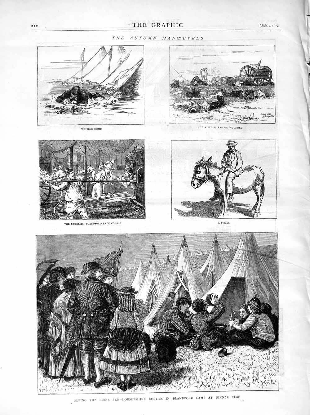 Old Antique Print 1872 Soliders Dorsetshire Blandford Camp Dinner Horse 19th