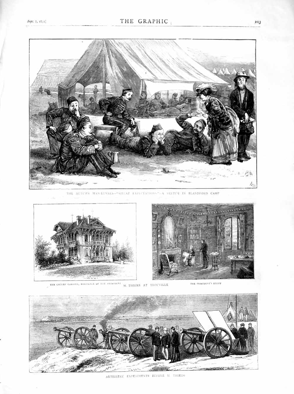 Old Antique Print 1872 Artillery Experiments Thiers Trouville Blandford 19th