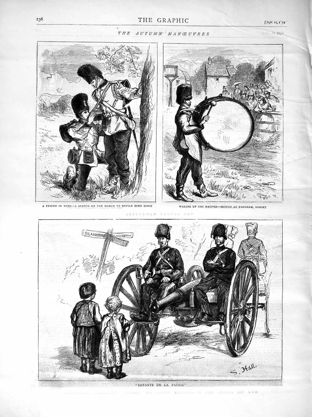 Original Old Antique Print 1872 Siers Guards Farnham Dorset War Canon Gun 19th