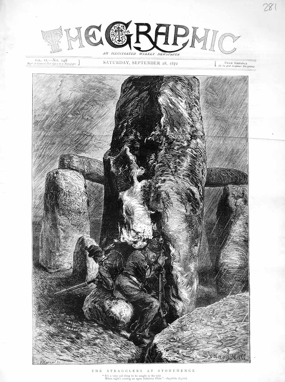 Original Old Antique Print 1872 Siers Guns Stonehenge Sydney Hall Victorian