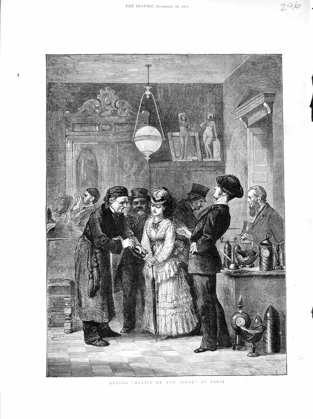 Original Old Antique Print 1872 Buying Relics Siege Paris France Shopping 19th