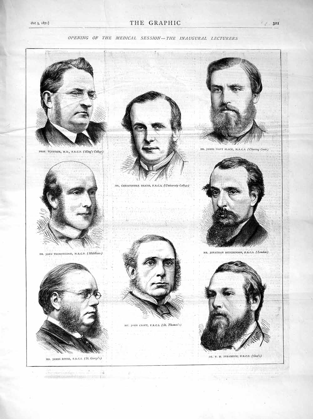 Old Antique Print 1872 Medical Heath Pye-Smith Croft Rouse Thorowgood Men 19th