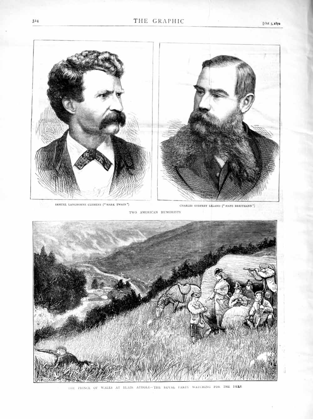 Old Antique Print 1872 Prince Wales Athol Deer Hunting Clemens Leland Men 19th