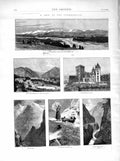 Old Antique Print 1872 Pyrenees Mountains Pau Chateau Luchon Pic Hourat 19th