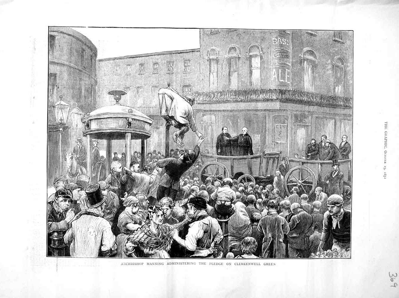 Old Antique Print 1872 Archbishop Manning Pledge Clerkenwell Green People 19th