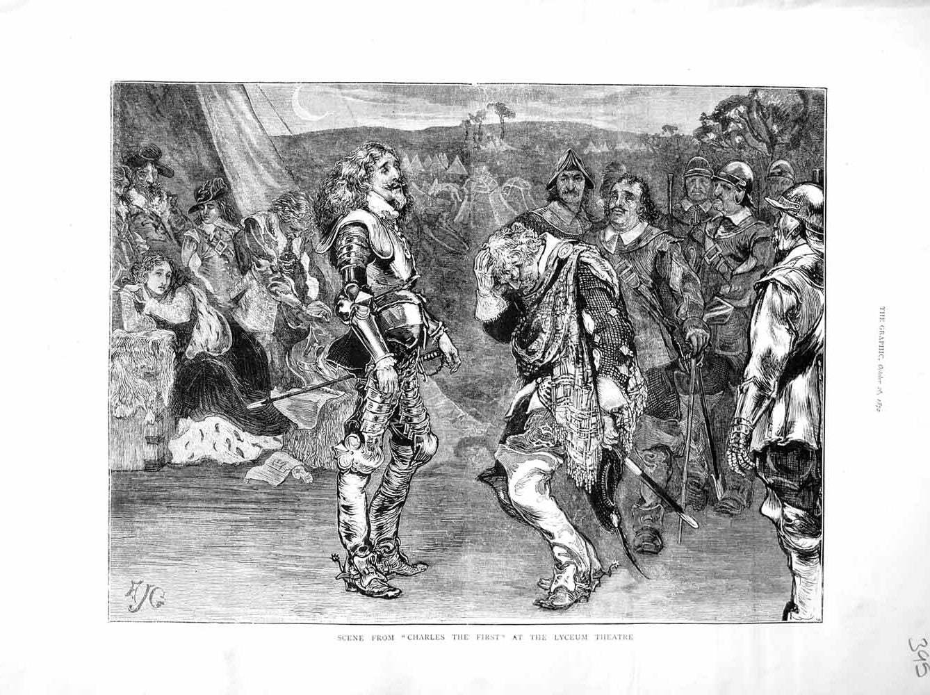 Old Antique Print 1872 Scene Charles The First Lyceum Theatre Men Acting 19th