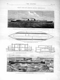 Old Antique Print 1872 Mackie English Channel Steamer Captain Dicey Plan 19th