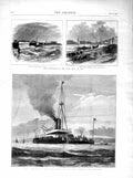 Original Old Antique Print 1872 Ship Devastation River Arno Floods Pisa Railway