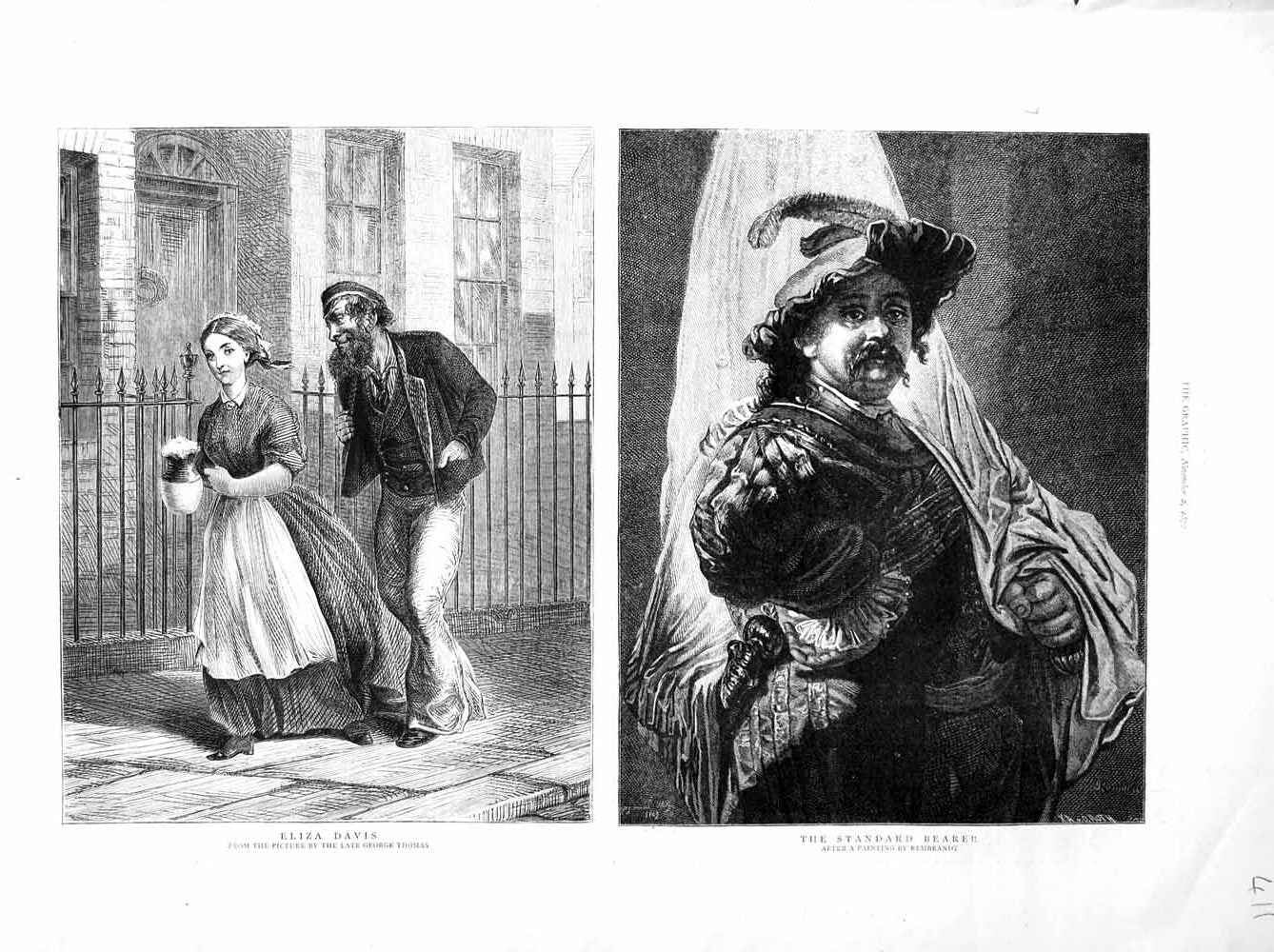 Old Antique Print 1872 Eliza Davies Standard Bearer Rembrandt Thomas Art 19th