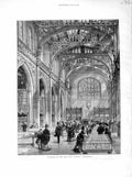 Old Antique Print 1872 Interior New City Library Guildhall London People 19th