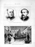 Original Old Antique Print 1872 Sheriffs London White Perkins Northwich Floods