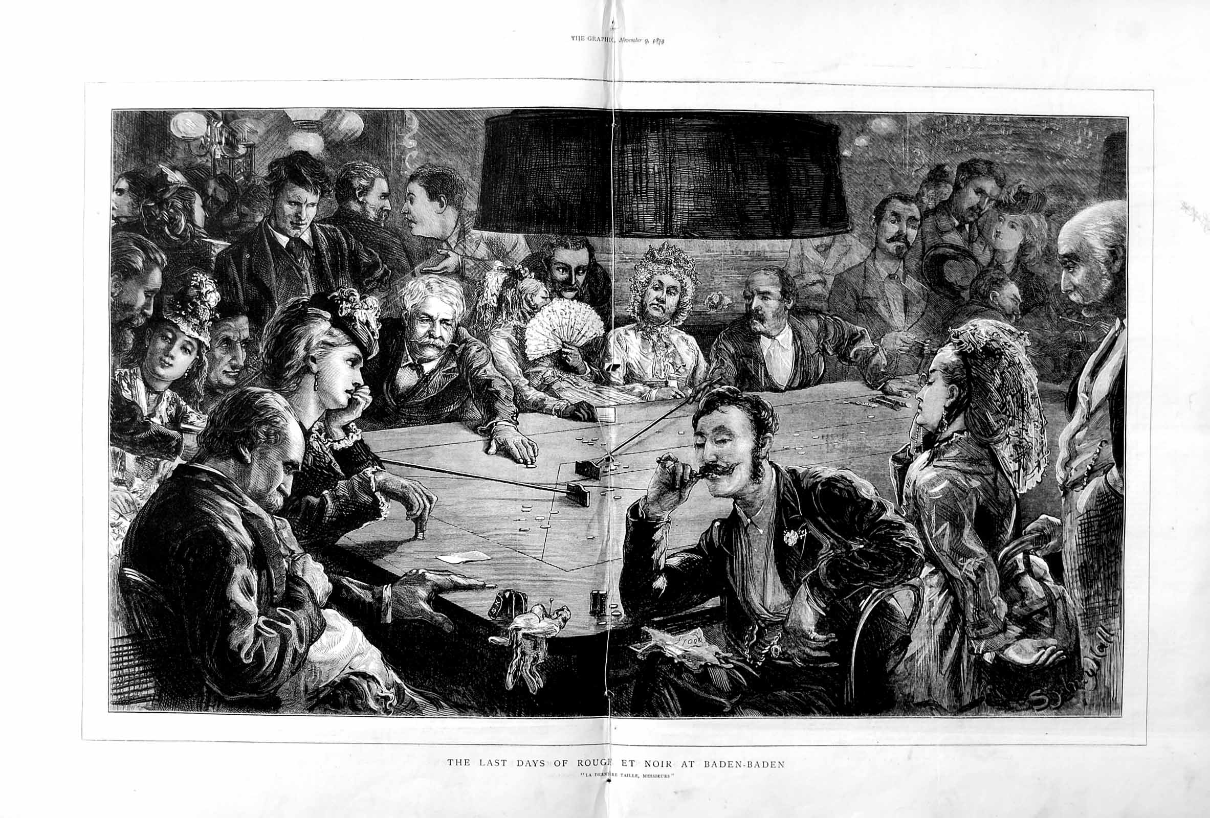 Antique Old Print 1872 Scene Rouge Et Noir Baden-Baden Gambling Messieurs 19th