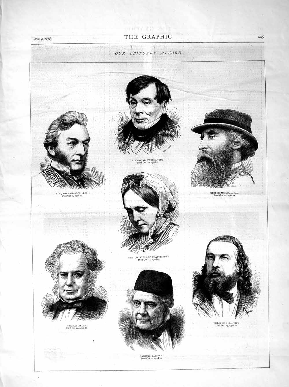 Original Old Antique Print 1872 Babinet Gautier Shaftesbury Allom Willes Mason