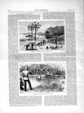 Original Old Antique Print 1872 Africa Travel Makata Swamp Natives River Trees