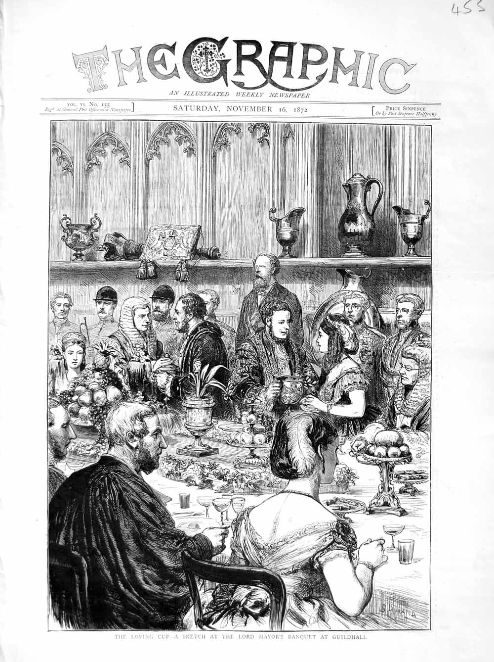 Antique Old Print *3042 1872 Loving Cup Lord Mayor'S Banquet Guildhall London