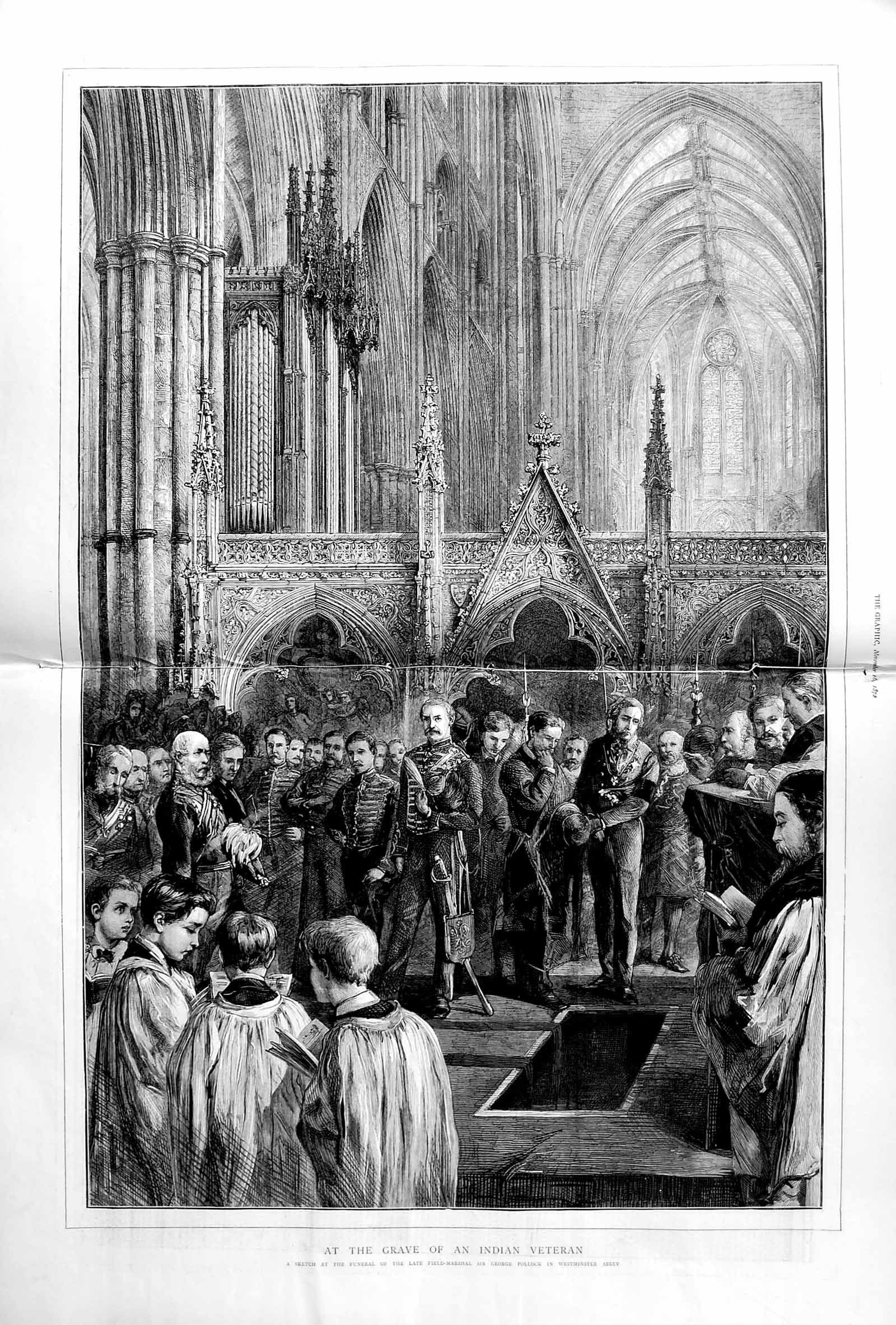 Old Antique Print 1872 Funeral Field-Marshal Pollock Westminster Abbey 19th