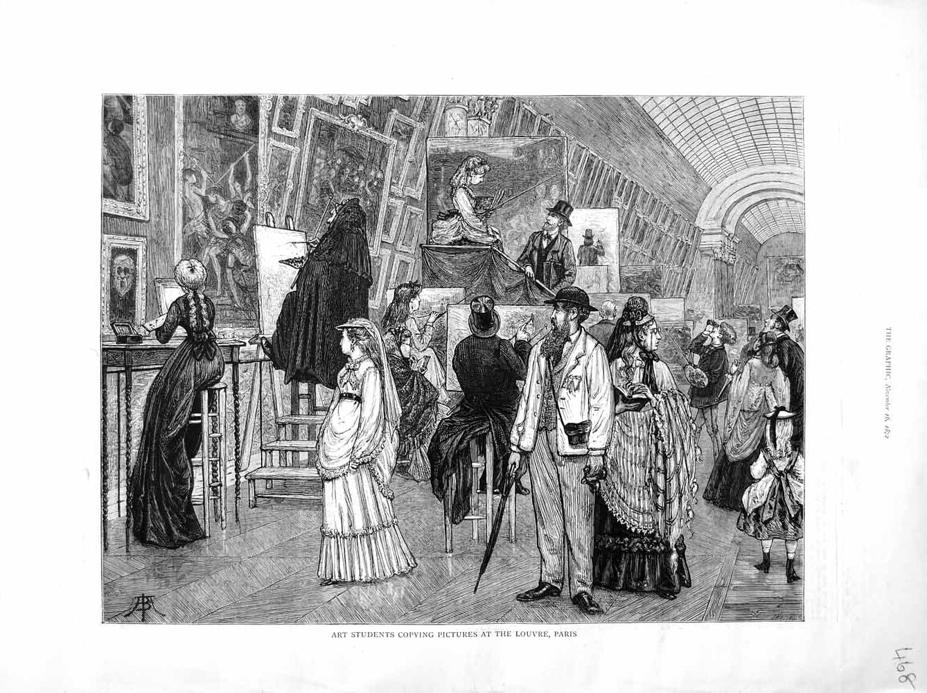 Old Antique Print 1872 Art Students Pictures Louver Paris Art Paintings 19th