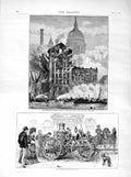 Old Antique Print 1872 Thames Fire Railway Bridge American Fire-Engines 19th