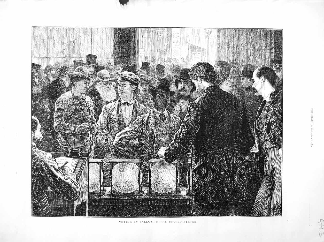 Original Old Antique Print 1872 Voting Ballot United States America Men People