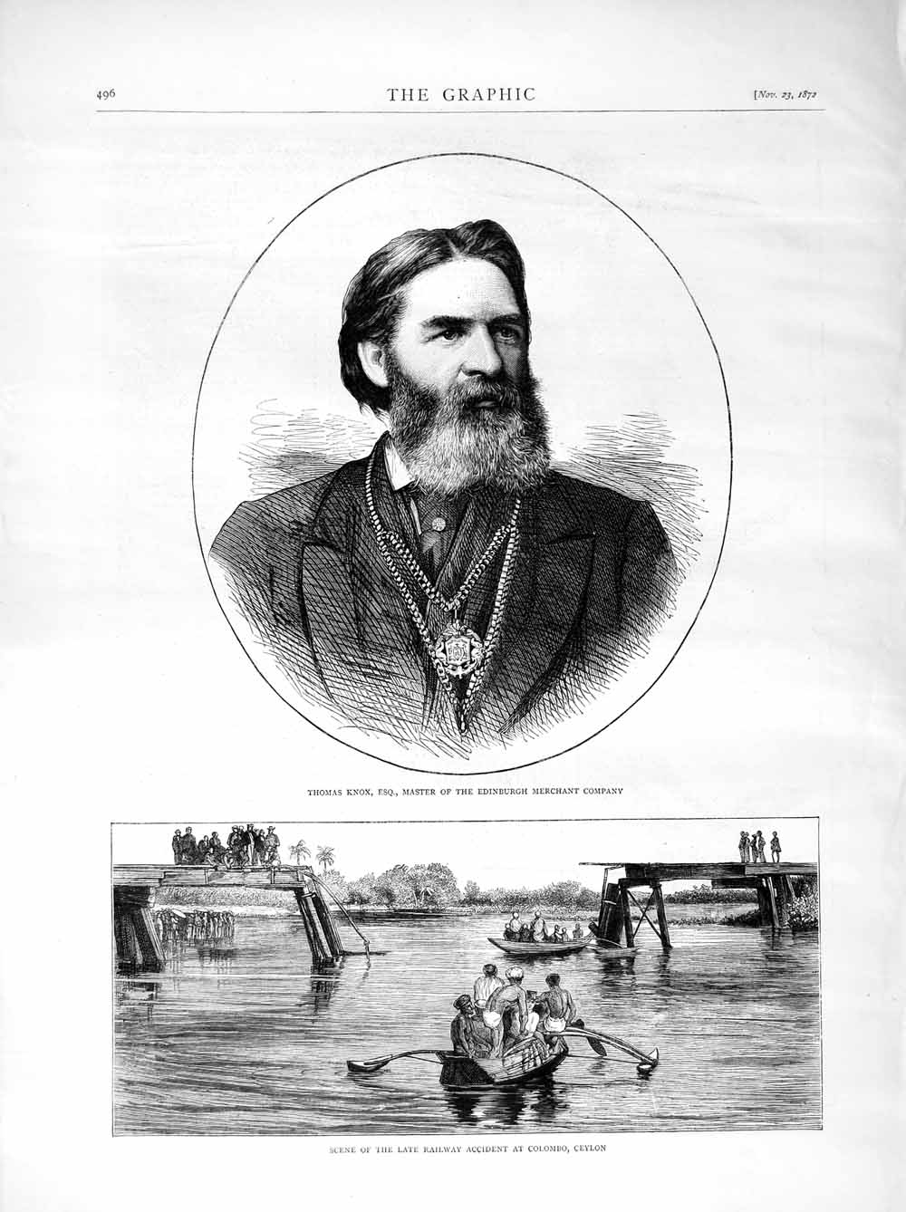 Old Antique Print 1872 Thomas Knox Edinburgh Railway Crash Colombo Ceylon 19th