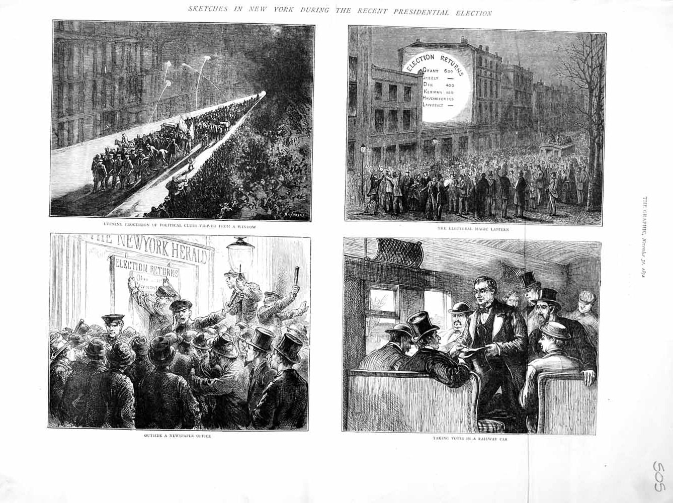 Original Old Antique Print 1872 New York Presidential Elections America Railway
