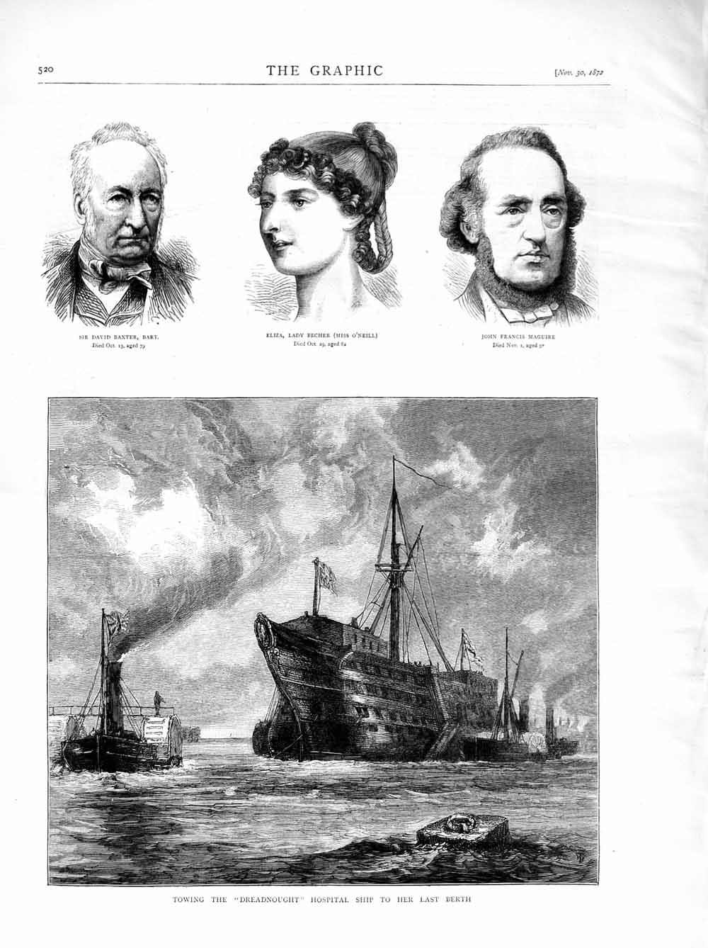 Original Old Antique Print 1872 Dreadnought Hospital Ship Baxter Becher Maguire