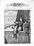 Original Old Antique Print 1872 Dudley Gallery Young Boy Fishing Boat Basket