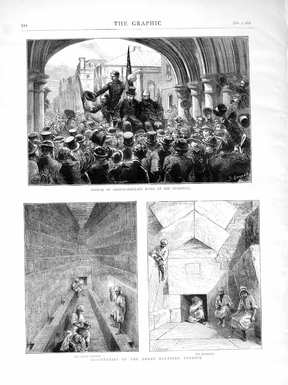Old Antique Print 1872 Egyptian Pyramid Archaeology Bates Guildhall War 19th