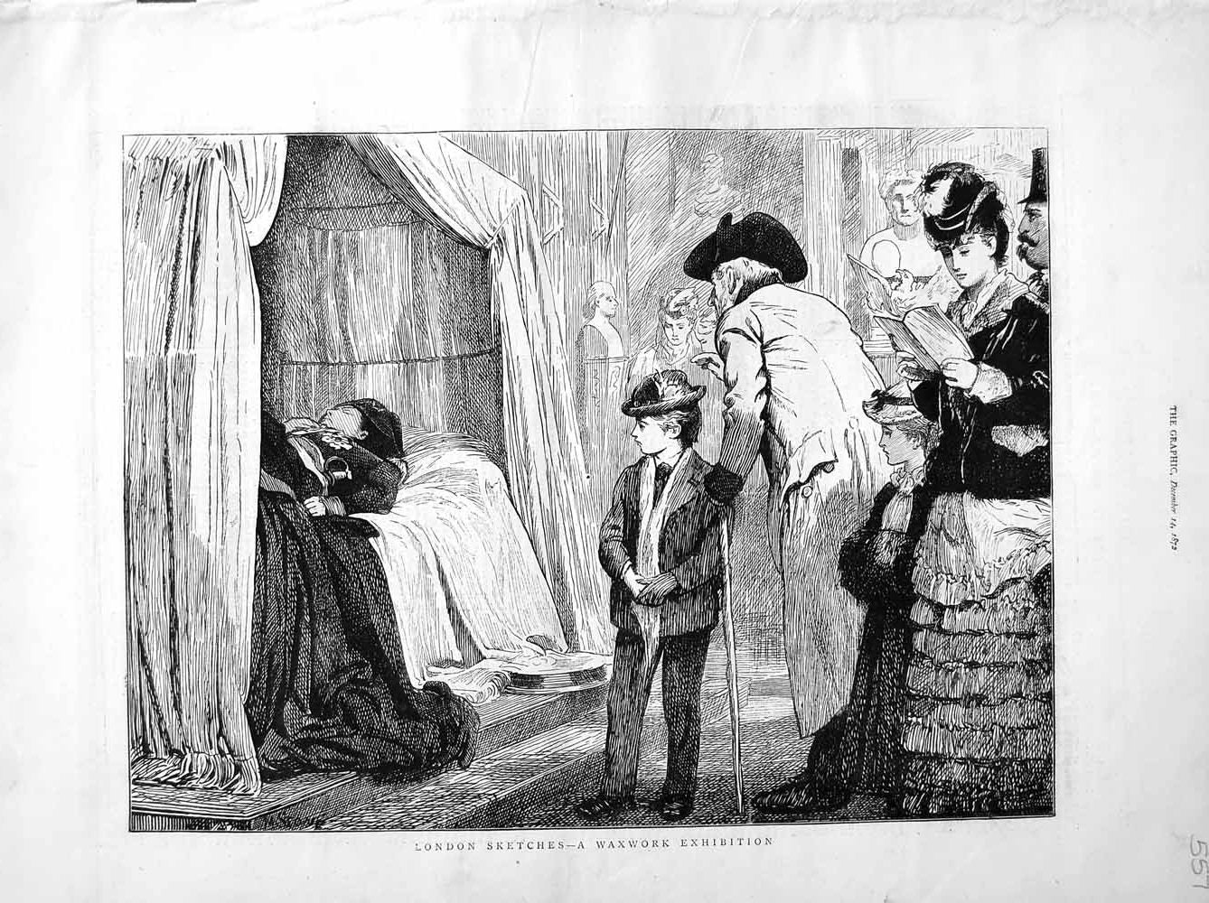 Original Old Antique Print 1872 Waxwork Exhibition London Models People 19th