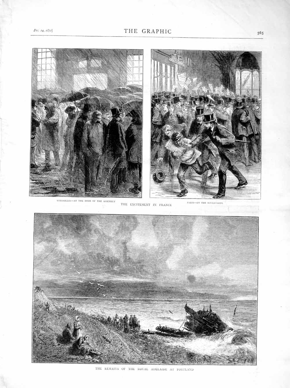 Old Antique Print 1872 Royal Adelaide Ship Portland France Versailles Men 19th