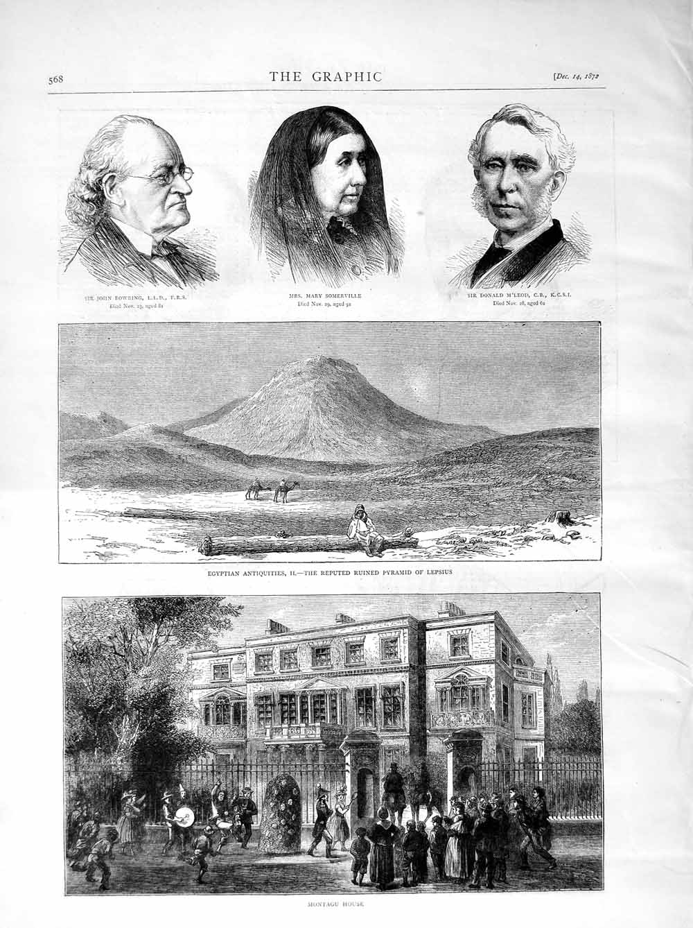 Old Antique Print 1872 Montagu Pyramid Lepsius Bowring Somerville M'Leod 19th
