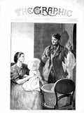 Original Old Antique Print 1872 Christmas Goose Mother Little Girl House Chair