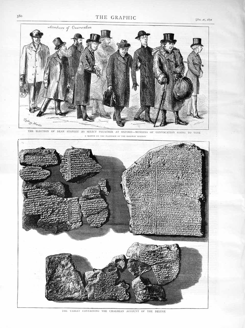 Old Antique Print 1872 Tablet Chaldean Election Stanley Preacher Oxford 19th