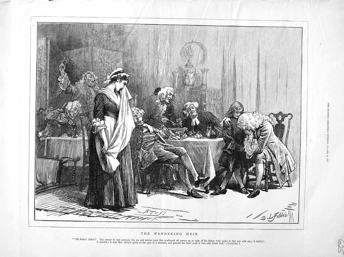 Original Old Antique Print 1872 Illustration Wandering Heir Men Crying Dinner