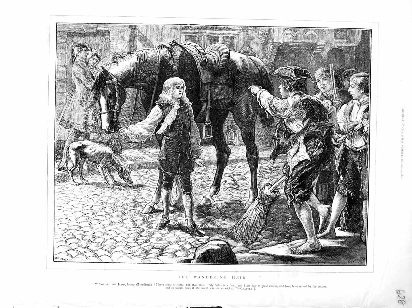 Old Antique Print 1872 Illustration Wandering Heir Street Horse Dog James 19th