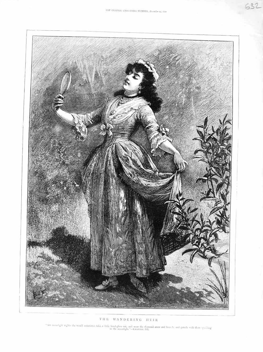 Original Old Antique Print 1872 Illustration Wandering Heir Lady Mirror Story
