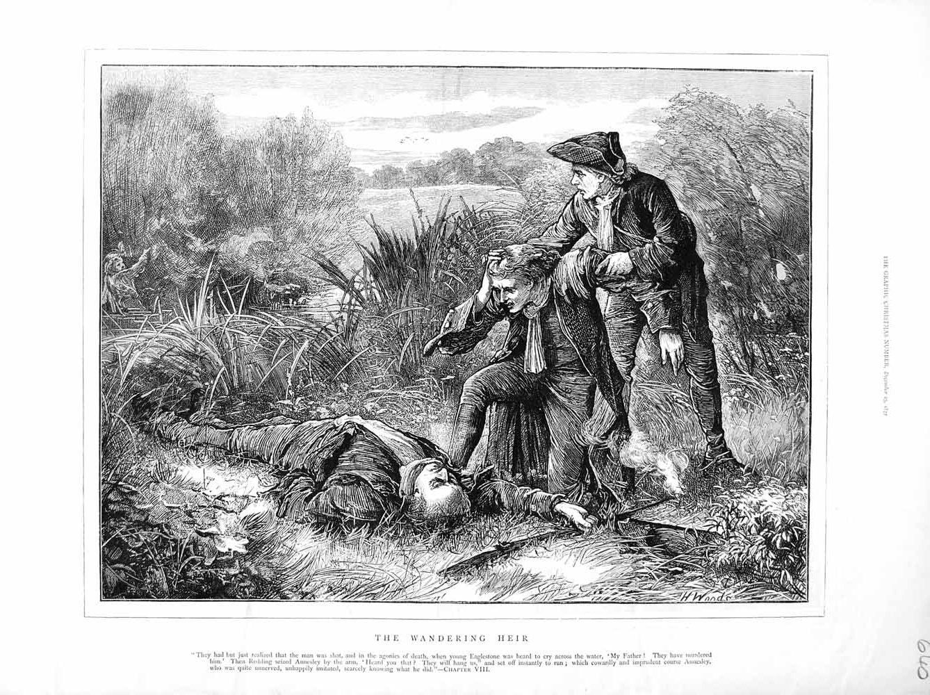 Original Old Antique Print 1872 Illustration Wandering Heir Dead Man Country