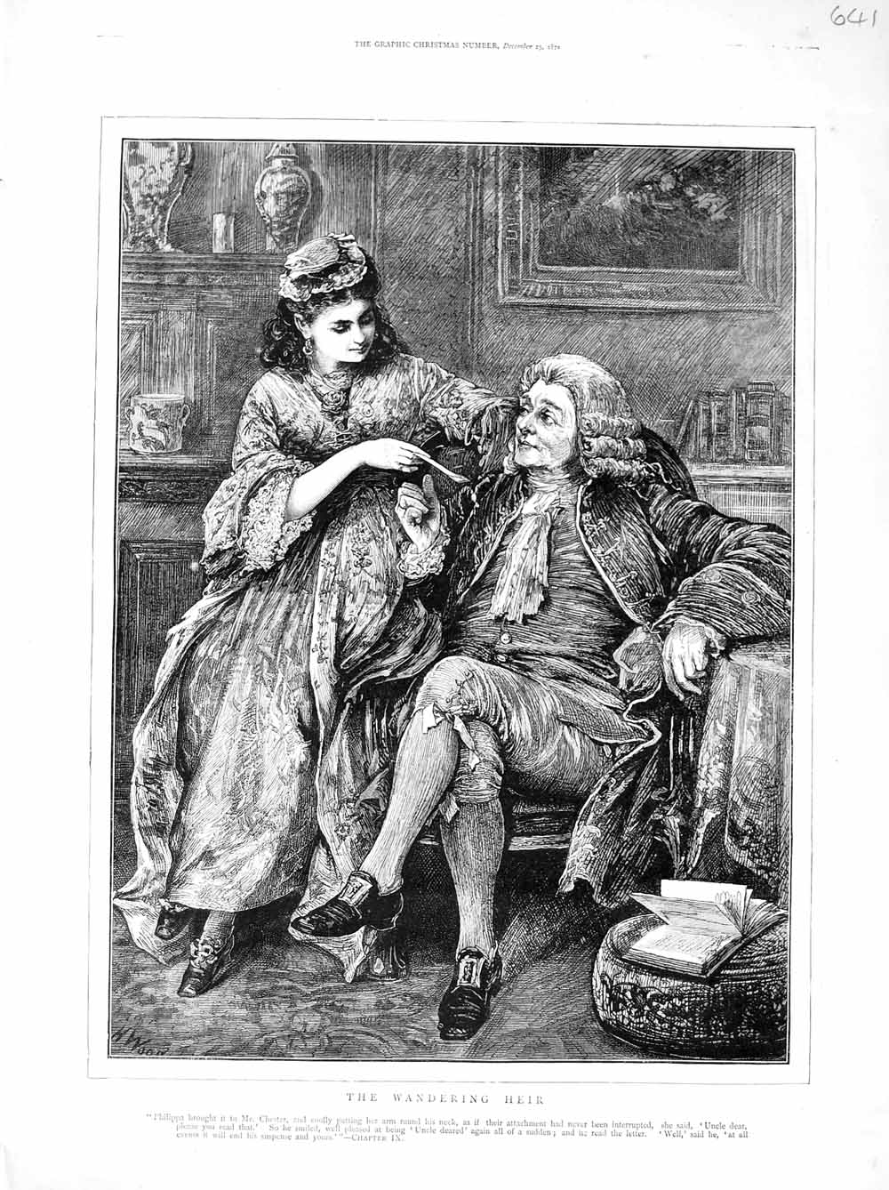 Original Old Antique Print 1872 Illustration Wandering Heir Man Woman Romance