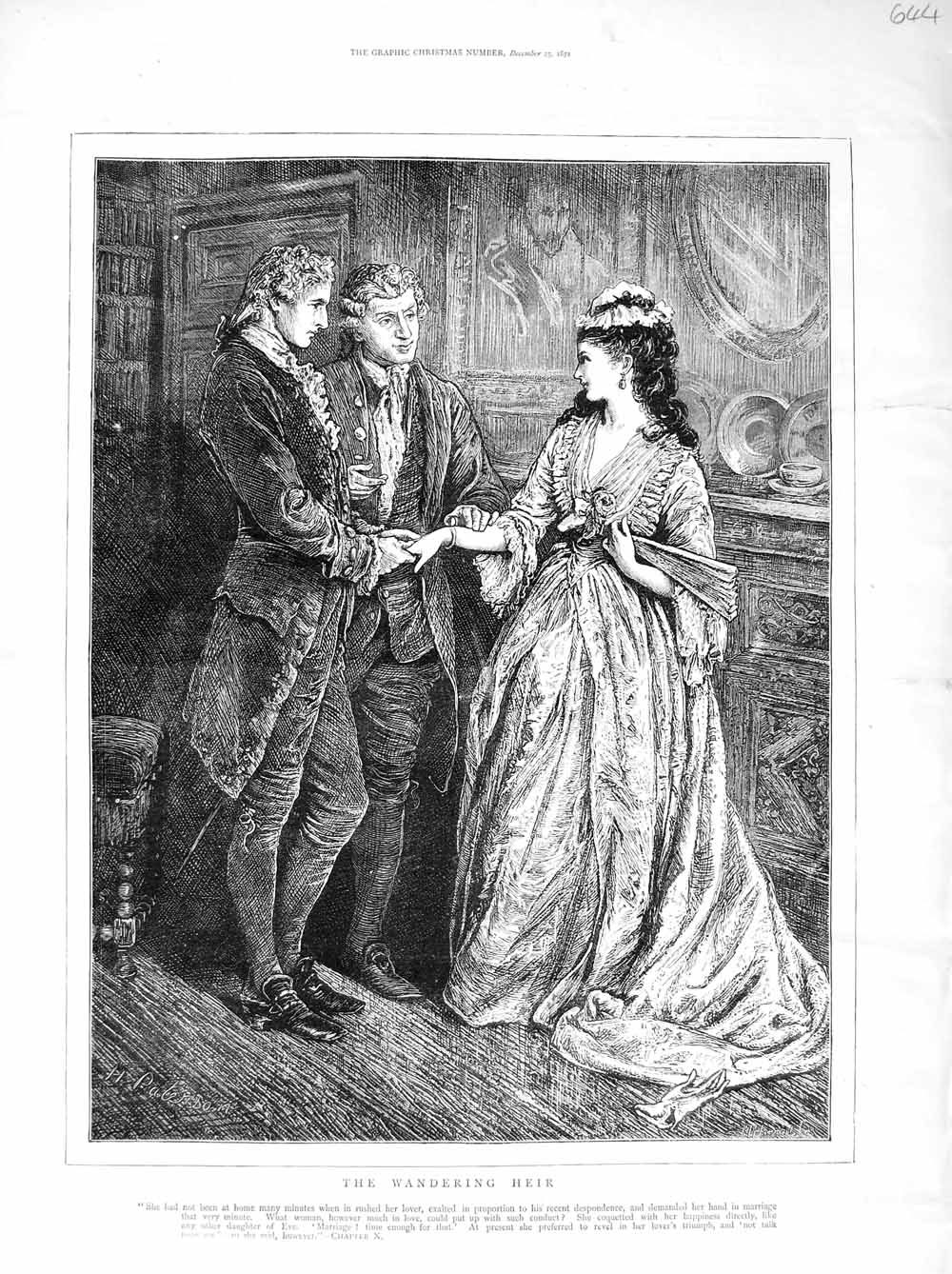 Original Old Antique Print 1872 Illustration Wandering Heir Men Woman Romance