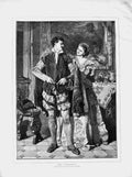 Original Old Antique Print 1873 Carl Becker Fine Art Lady Man Farewell Romance