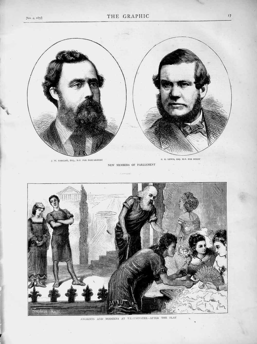 Old Antique Print 1873 Parliament Barclay Lewis Westminster Play Theatre 19th