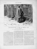 Original Old Antique Print 1873 Illustration Story Innocent Lady Country Trees