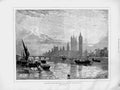 Old Antique Print 1873 Scene London River Thames Houses Parliament Bridge 19th
